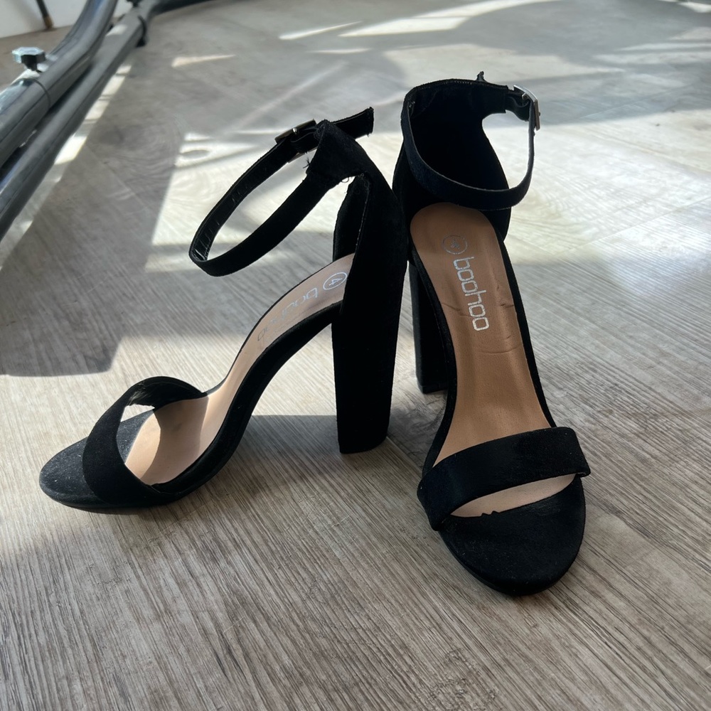 Black Open Toe Ankle Strap Heels